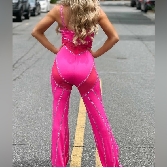NWT I See You Lookin’ Hot Pink Jumpsuit Nashville Concert EDM - Picture 5 of 6